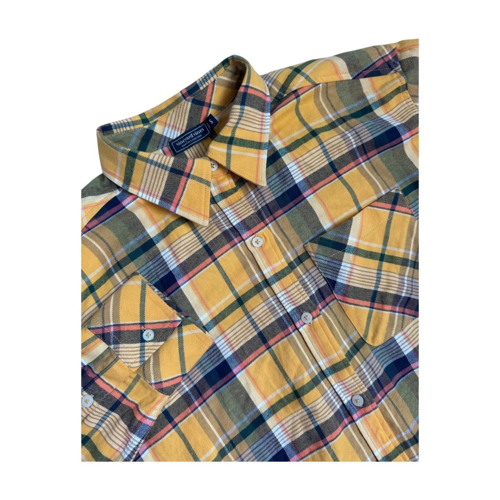 Vineyard Vines Women's Plaid Flannel Button Down Shirt Yellow Plaid Size S NEW